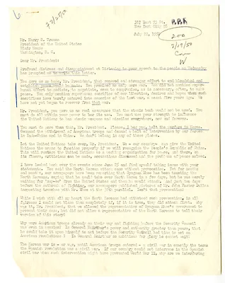 Letter from Mrs. L. Weissman to President Harry S. Truman