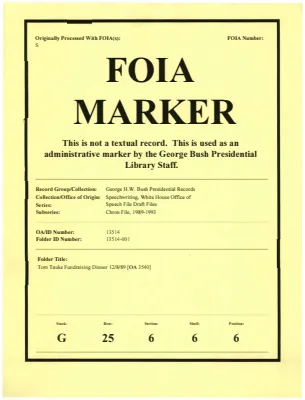 Tom Tauke Fundraising Dinner 12/8/89 [OA 3540]