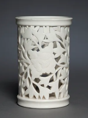 Brush Pot with Peonies:  Dehua Ware