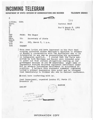 Telegram from Herman Benjamin Baruch to Secrertary of State Dean Acheson