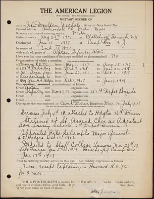 American Legion military record of John Donaldson Nichols