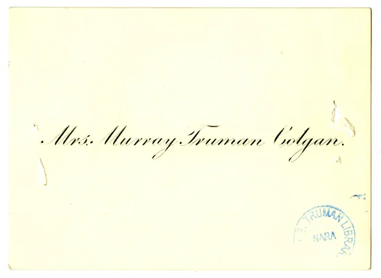 Wedding Gift Card from Milbra (Mrs. Murray T.) Colgan