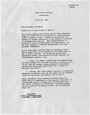 Letter from Ronald Reagan to Leonid Brezhnev (English version)