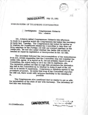 Memorandum of Telephone Conversation with Secretary of State Dean Acheson and Congressman James Richards