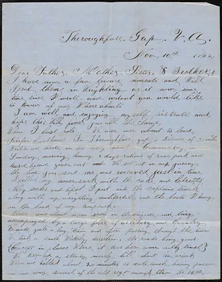 Letter from William Jubb, Thoroughfare Gap V.A., to Thomas and Harriet Jubb, West Chelmsford, Mass., November 10, 1862