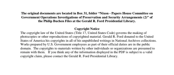 Nixon - Papers House Committee on Government Operations Investigations of Preservation and Security Arrangements (2)
