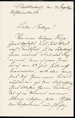 Jastrow, Ignaz, 1856-1937 autograph letter signed to Hugo Münsterberg, Charlottenburg Berlin, 17 August 1915