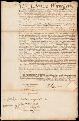 Paul Ewen indentured to apprentice with Paul Spear of Boston, 1 July 1761