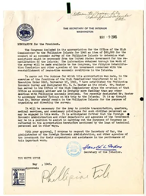Memorandum from Secretary of the Interior Harold Ickes to President Harry S. Truman