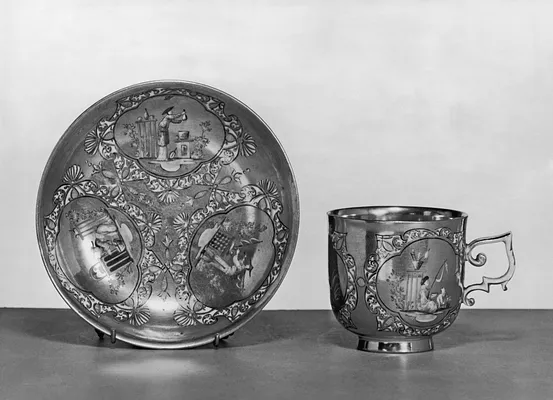 Teacup and Saucer with Chinoiserie