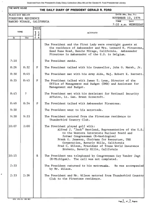 President Gerald R. Ford's Daily Diary, November 10, 1976