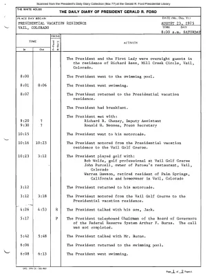 President Gerald R. Ford's Daily Diary, August 23, 1975