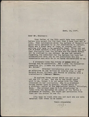 Gardner Jackson typed letter (copy) to Mr. Cheyney, [Boston, Mass.], September 14, 1927
