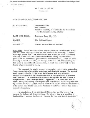 June 29, 1976 - Cabinet Meeting
