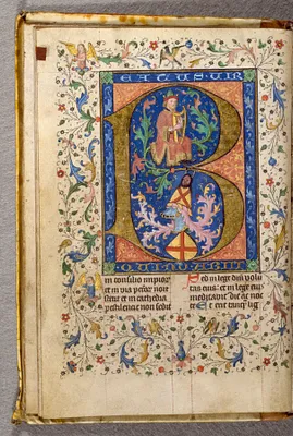 Leaf from Breviary: Psalm 1, Initial B with David Playing the Harp