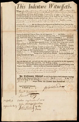 Narius Townson indentured to apprentice with Joseph Boardman of Boston, 28 August 1756