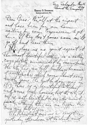 Letter from Harry S. Truman to Bess W. Truman