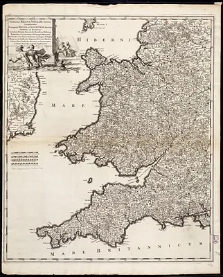 Occidentalior Regni Angliae districtus comprehendens principatum Walliae et Glocestriae ducatum comitatus et provincias Cornubiae, Devoniae, Somersethi, Dorcestriae, Waltoniae, Penbrochiae, Carmardeniae, Glamorgani, Monumeti, Herefordiae, Brechiniae, Radnoriae, Cardigani, Salopiae, Mongomeriae, Staffordiae, Wigorniae, Warwici, Darbiae, Cestriae, Flinti, Denbichiae, Merviniae, et Carnarvaniae, et insulae Monae