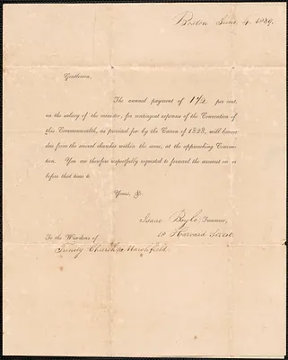 Form letter from the diocese to Wardens of Trinity Church Marshfield