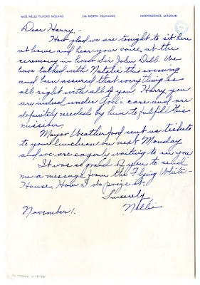 Letter from Nellie Noland to Harry S. Truman with Attached Newspaper Clipping