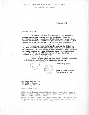 Letter from Verna Hobson to Edward W. Barrett, with Copy to Barbara Evans