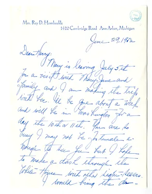Letter from Myra Hornbuckle to Harry S. Truman