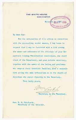Letter from William Loeb, Jr. to E. A. Hitchcock