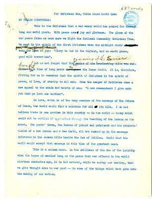 Draft of Remarks of President Harry S. Truman on Christmas Eve