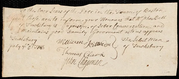 Richard Caswell indentured to apprentice with John Bell of Tewksbury, 3 August 1748