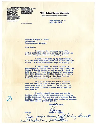 Letter from Harry S. Truman to Edgar Hinde
