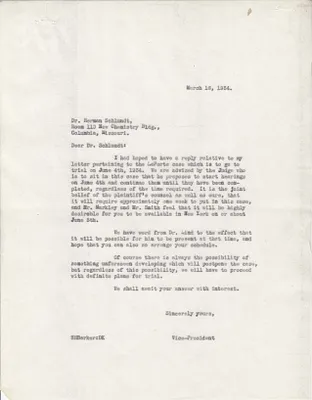 Letters Sent to Dr. Herman Schlundt, March 16, 1934