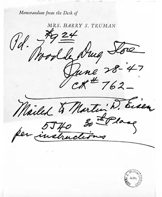 Note from Bess W. Truman