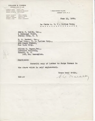 Letters Received to Edwin F. Smith, H.H. Barker, Mr. Emmerglick [Leonard J. Emmerglick], June 11, 1934