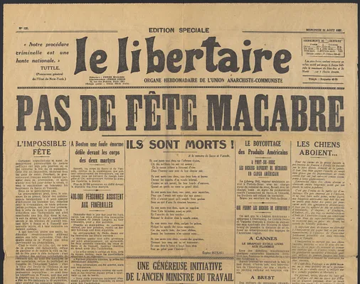 Sacco-Vanzetti Case Records, 1920-1928. Printed Materials. Le Libertaire, August 31, 1927. Box 42, Folder 8, Harvard Law School Library, Historical & Special Collections