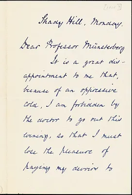 Norton, Charles Eliot, 1827-1908 autograph letter signed to Hugo Münsterberg, Cambridge, Mass., [1901?]