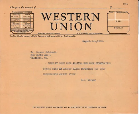 Telegram to Dr. Herman Schlundt, August 1, 1930