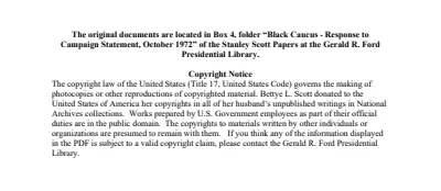 Black Caucus - Response to Campaign Statement, October 1972