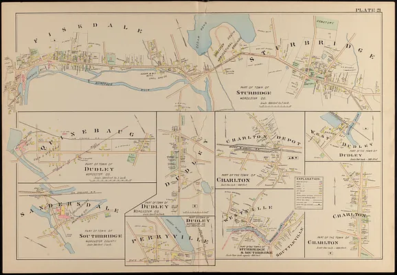 Part of the town of Sturbridge, Worcester, Co. ; Part of the town of Dudley, Worcester, Co. ; Part of the town of Dudley, Worcester Co. ; Part of the town of Charlton ; Part of the town of Dudley ; Part of the town of Southbridge, Worcester, Co. ; Part of the town of Dudley, Worcester, Co. ; Part of the towns of Sturbridge & Southbridge ; Part of the town of Charlton