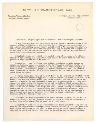 Form Letter Regarding the British Air Transport Auxiliary