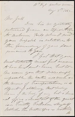 Letter from Thomas O'Hare to Thomas Jubb, West Chelmsford, Mass., August 8, 1862
