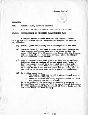 Memorandum from Robert K. Carr to Members of the President's Committee on Civil Rights