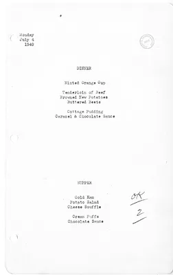 White House Dinner and Supper Menu