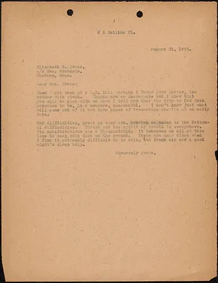 [Fred H. Moore] typed letter (copy) to Elizabeth G[lendower] Evans, [Boston, Mass.], August 31, 1922