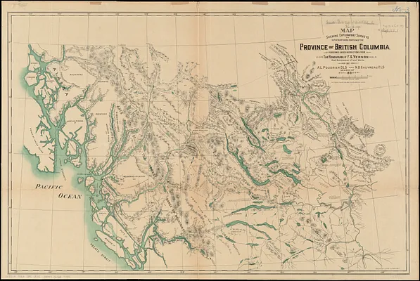 Map shewing exploratory surveys in the northern portion of the province of British Columbia