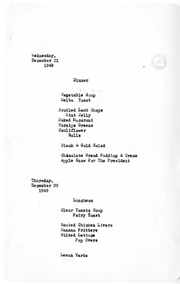 White House Dinner and Luncheon Menu