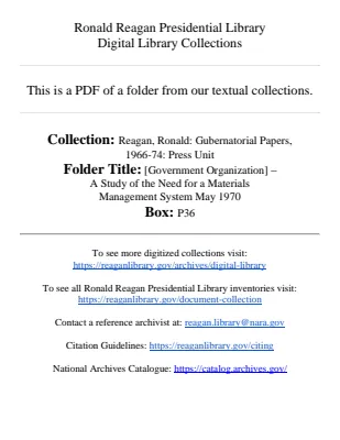 [Government Organization] - A Study of the Need for a Materials Management System May 1970