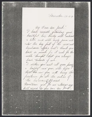 Sacco-Vanzetti Case Records, 1920-1928. Correspondence. Nicola Sacco to Mrs. Cerise Jack, December 25, 1924. Box 38, Folder 60, Harvard Law School Library, Historical & Special Collections
