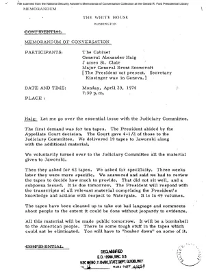 April 29, 1974 - Cabinet, Haig, St. Clair (Watergate)