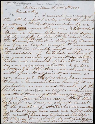 Letter from Chales Brigham, Feltonville, [now Hudson, Massachusetts], to Samuel May, 1852 Sept[ember] 14th