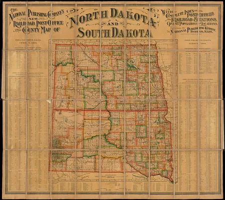 The National Publishing Company's new railroad, post-office and county map of North Dakota and South Dakota